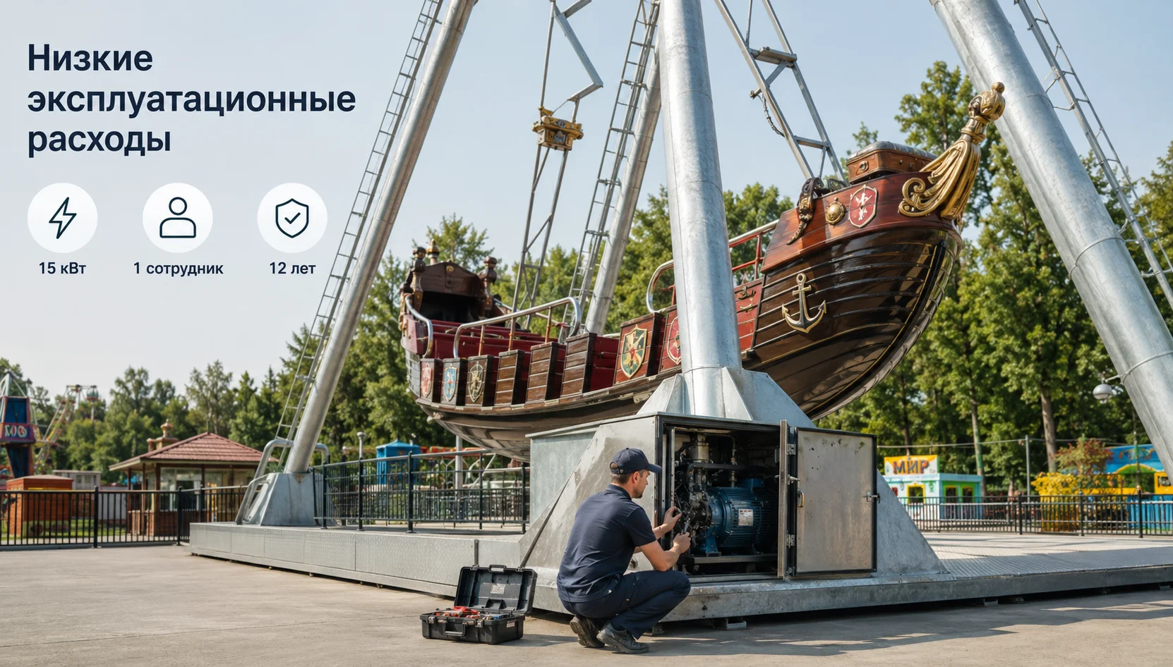 Эксплуатационные расходы на пиратский корабль минимальны: мощность привода 24‑местной модели всего 15 кВт, энергозатраты низкие. Модульная трансмиссия Пиратский корабль. Эксплуатационные расходы на пиратский корабль минимальны: мощность привода 24‑местной модели всего 15 кВт, энергозатраты низкие. Модульная трансмиссия имеет люки для осмо
