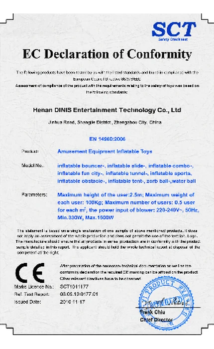 Сертификат соответствия Сертификат соответствия SCT EC на игровое оборудование Miland